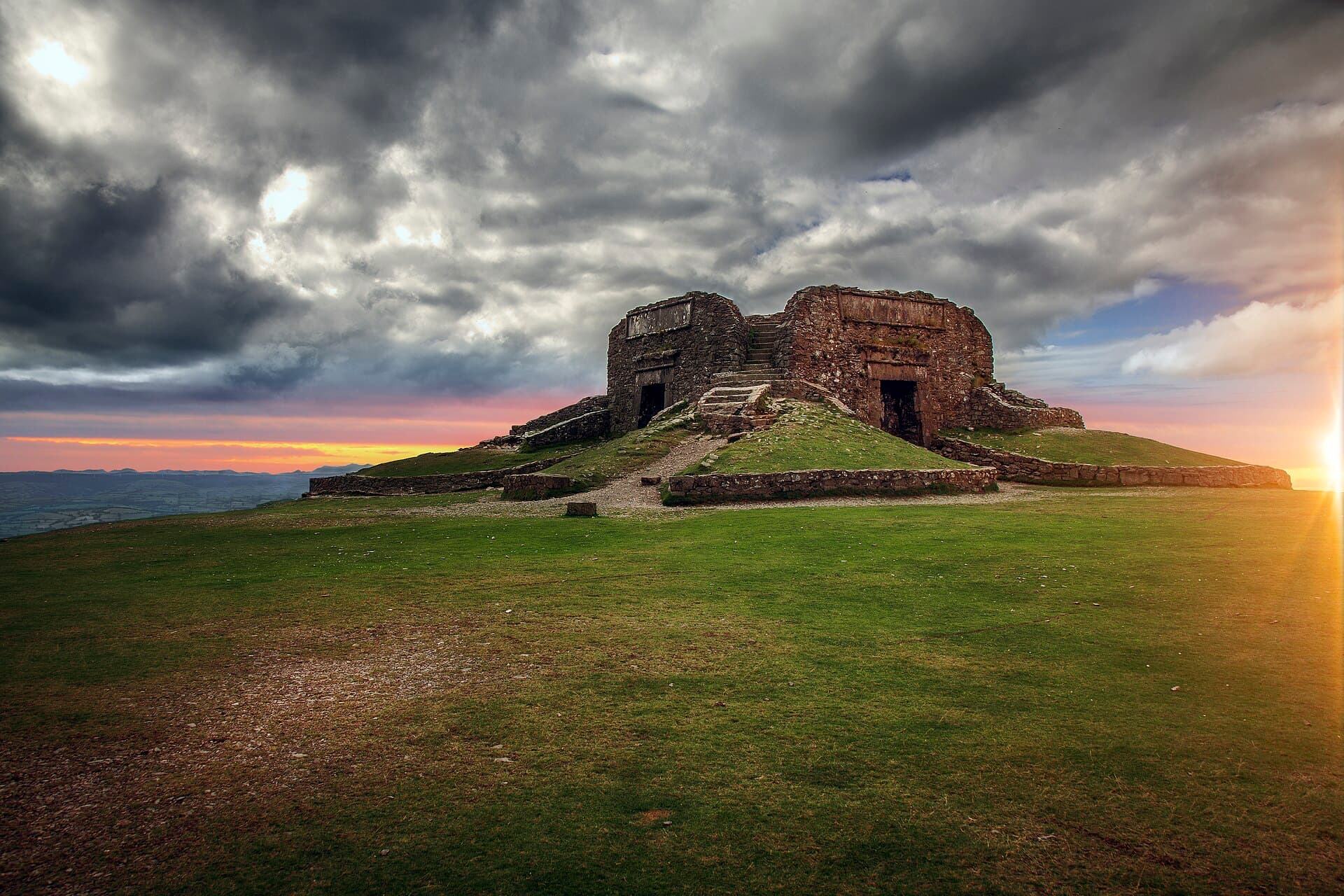 The Jubilee Tower on the summit of Moel Famau in the Clwydian hills at sunset